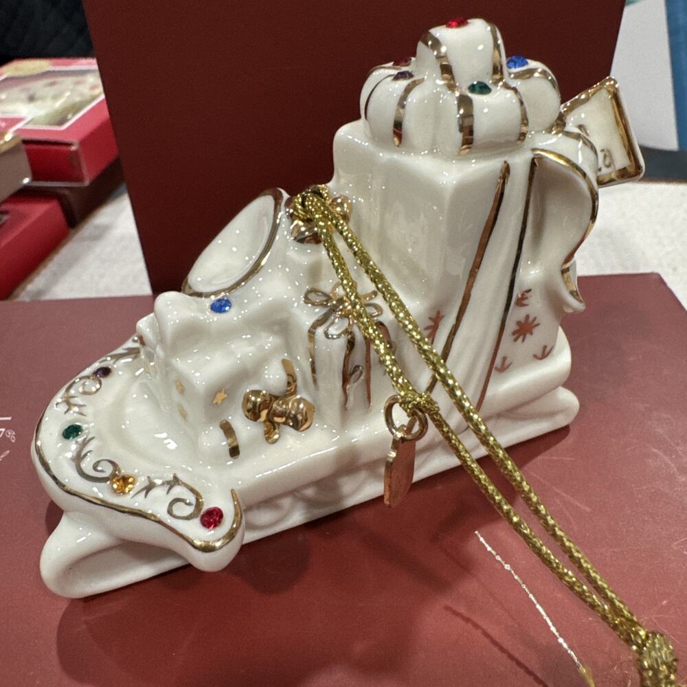 LENOX "2008 Jeweled Sleigh Ride" Porcelain Christmas Ornament